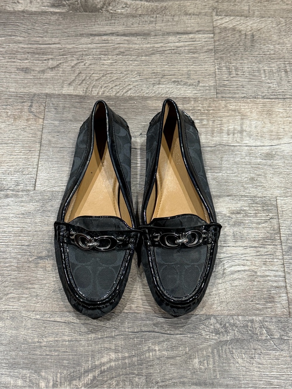 Cosch vintage Black Women's Signature Pattern Loafers with Metal Bit